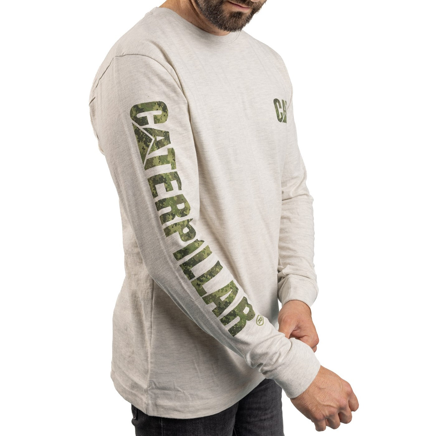 Caterpillar Trademark Banner Long Sleeve T-Shirt Cream Heather