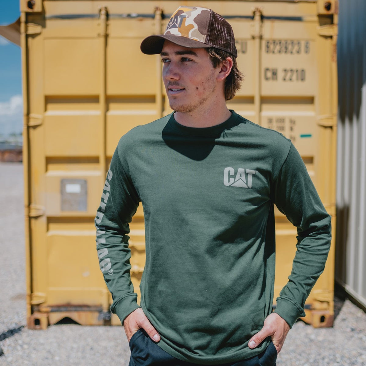 Cat Trademark Banner Long Sleeve T-Shirt Forest Green