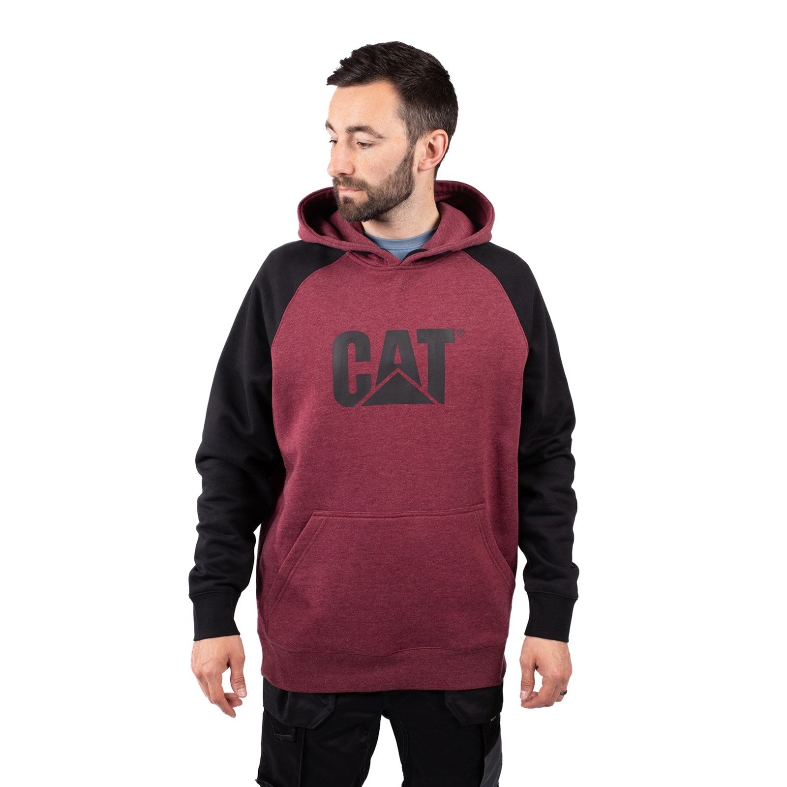 Caterpillar Raglan Hooded Sweatshirt Carmenere Heather/Black