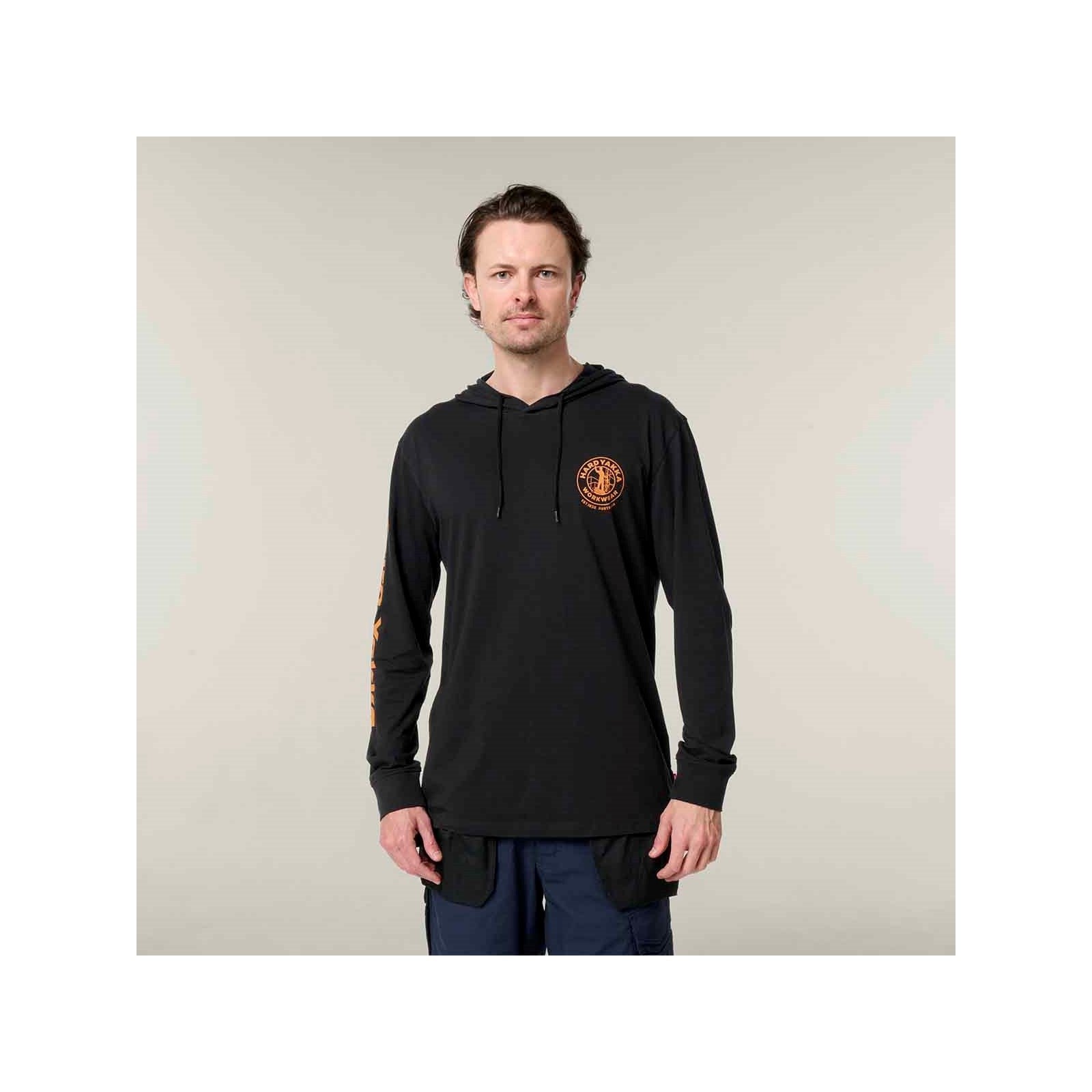Hard Yakka Hooded Long Sleeve Tee Black