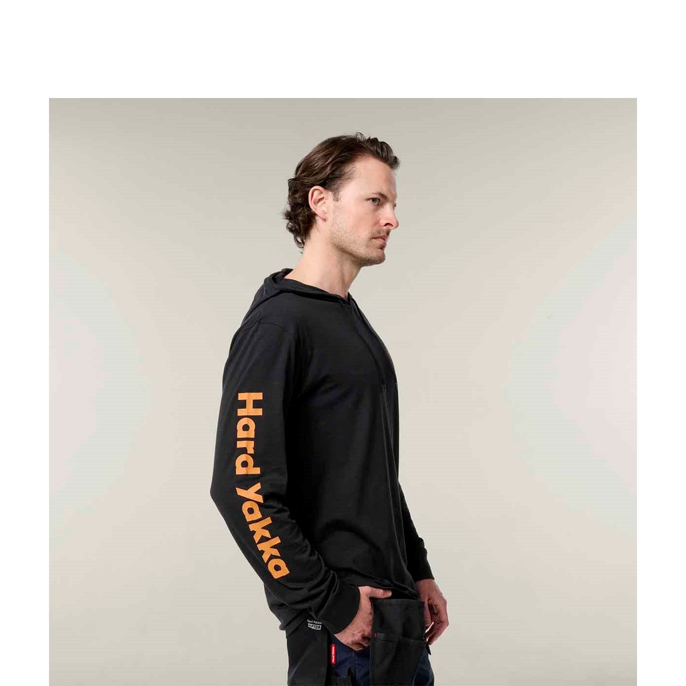 Hard Yakka Hooded Long Sleeve Tee Black