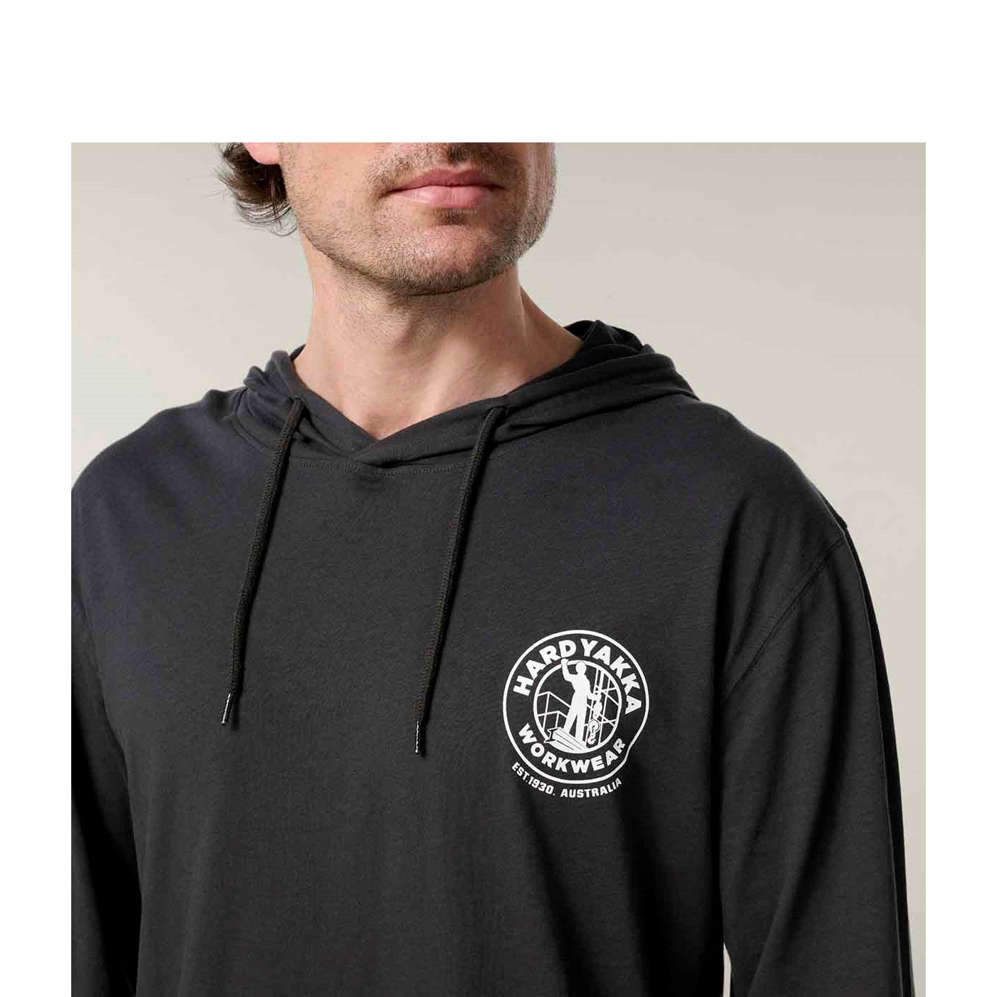 Hard Yakka Hooded Long Sleeve Tee Charcoal