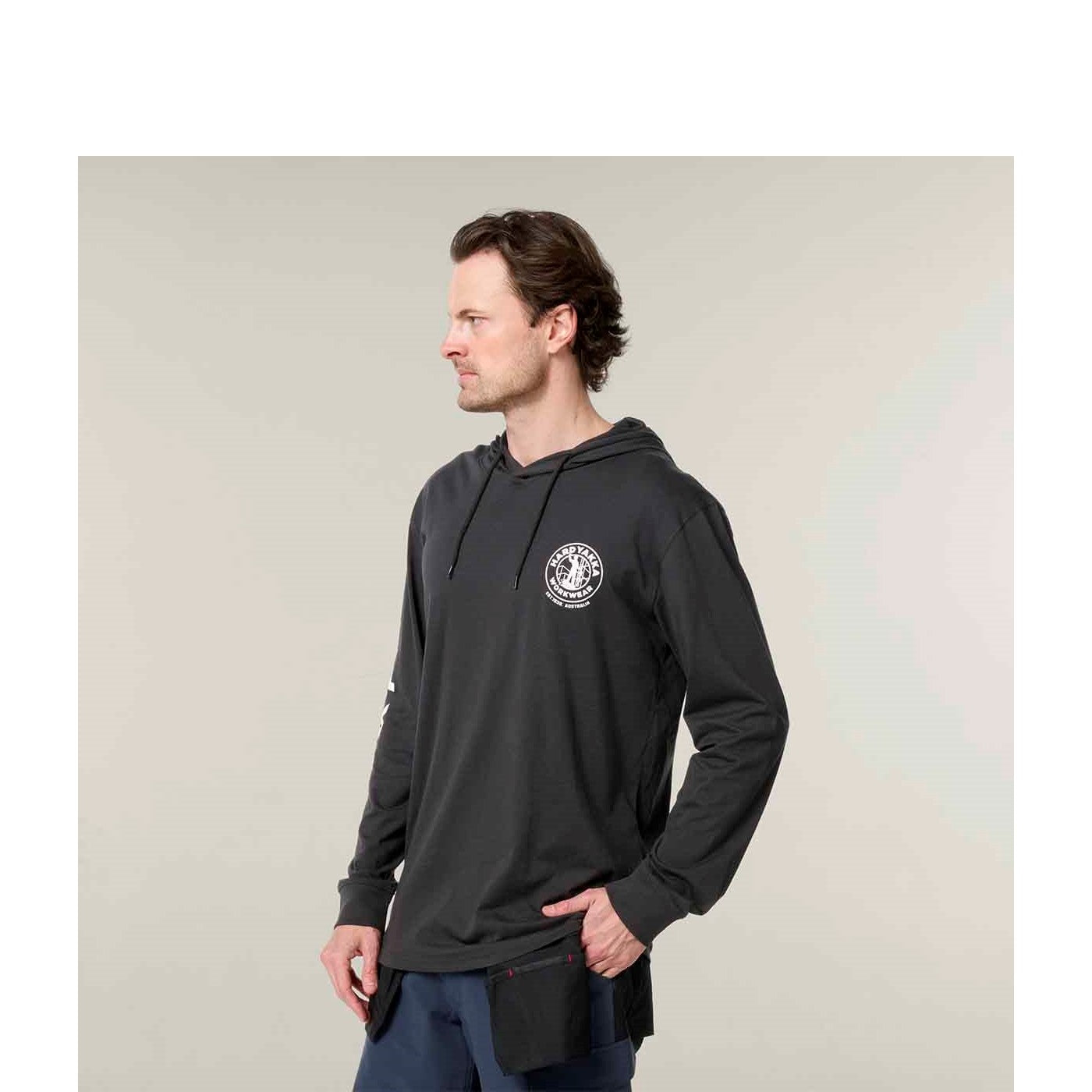 Hard Yakka Hooded Long Sleeve Tee Charcoal