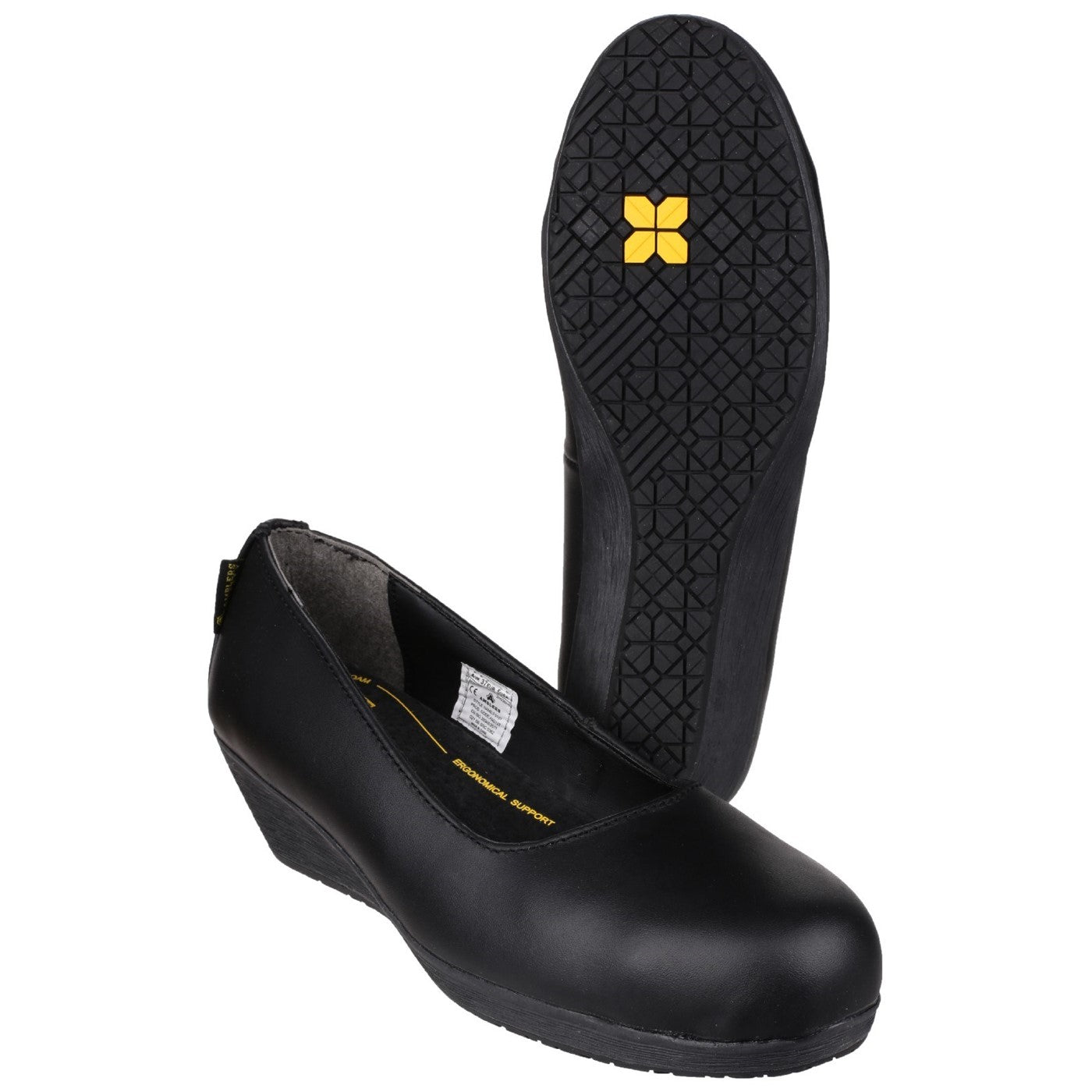 Amblers Safety FS107 Antibacterial Memory Foam Slip on Wedged Safety Court Shoe SB Black