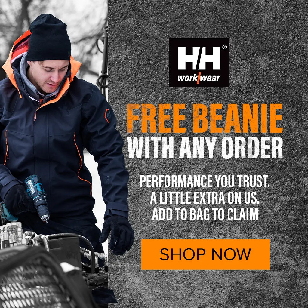 Helly Hansen workwear. FREE BEANIE WITH ANY ORDER. PERFORMANCE YOU TRUST. A LITTLE EXTRA ON US. ADD TO BAG TO CLAIM