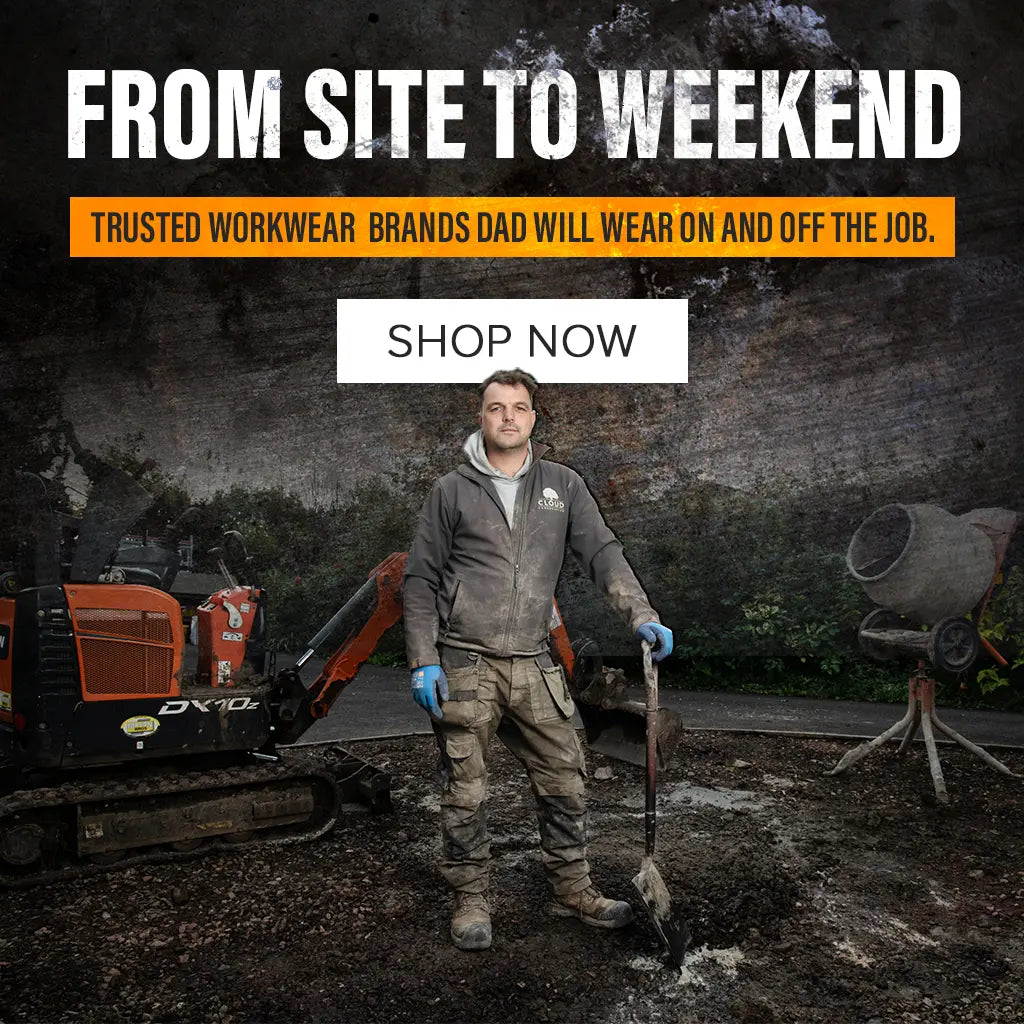 FROM SITE TO WEEKEND. TRUSTED WORKWEAR BRANDS DAD WILL WEAR ON AND OFF THE JOB. SHOP NOW