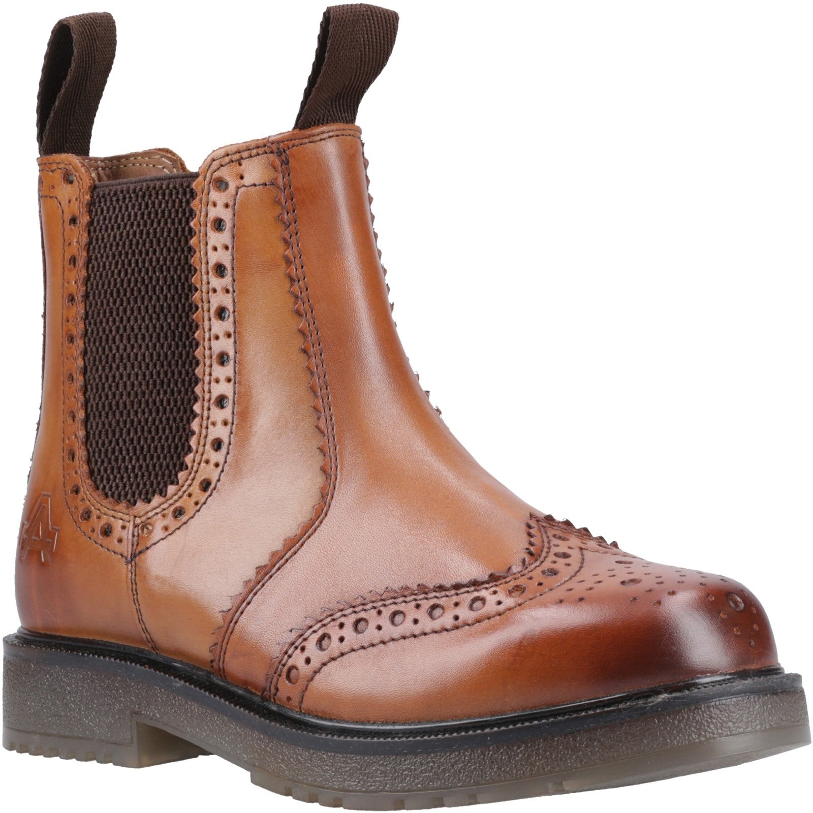 Amblers Dalby Pull On Brogue Boot  Tan