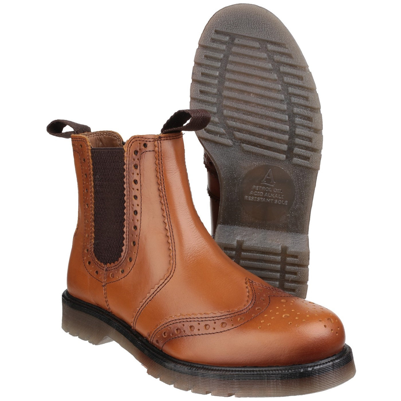 Amblers Dalby Pull On Brogue Boot  Tan