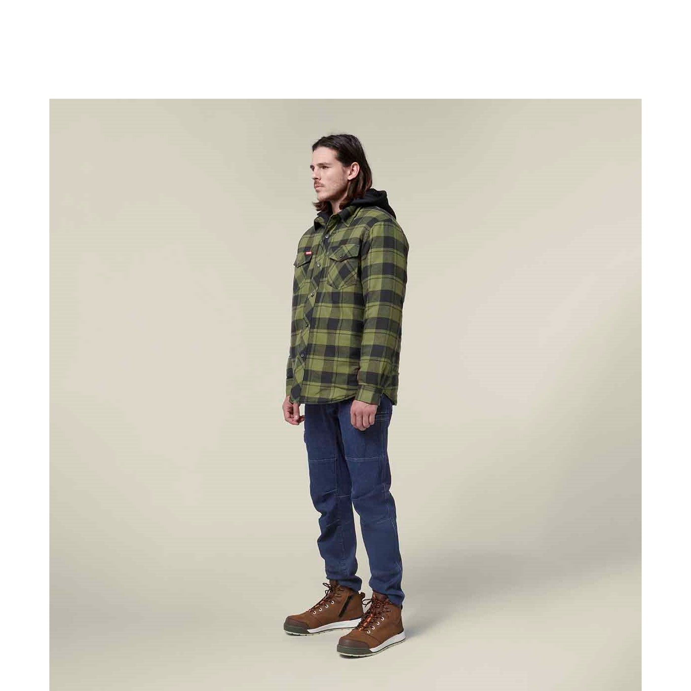 Hard Yakka Quilted Flannel Shacket  Fern