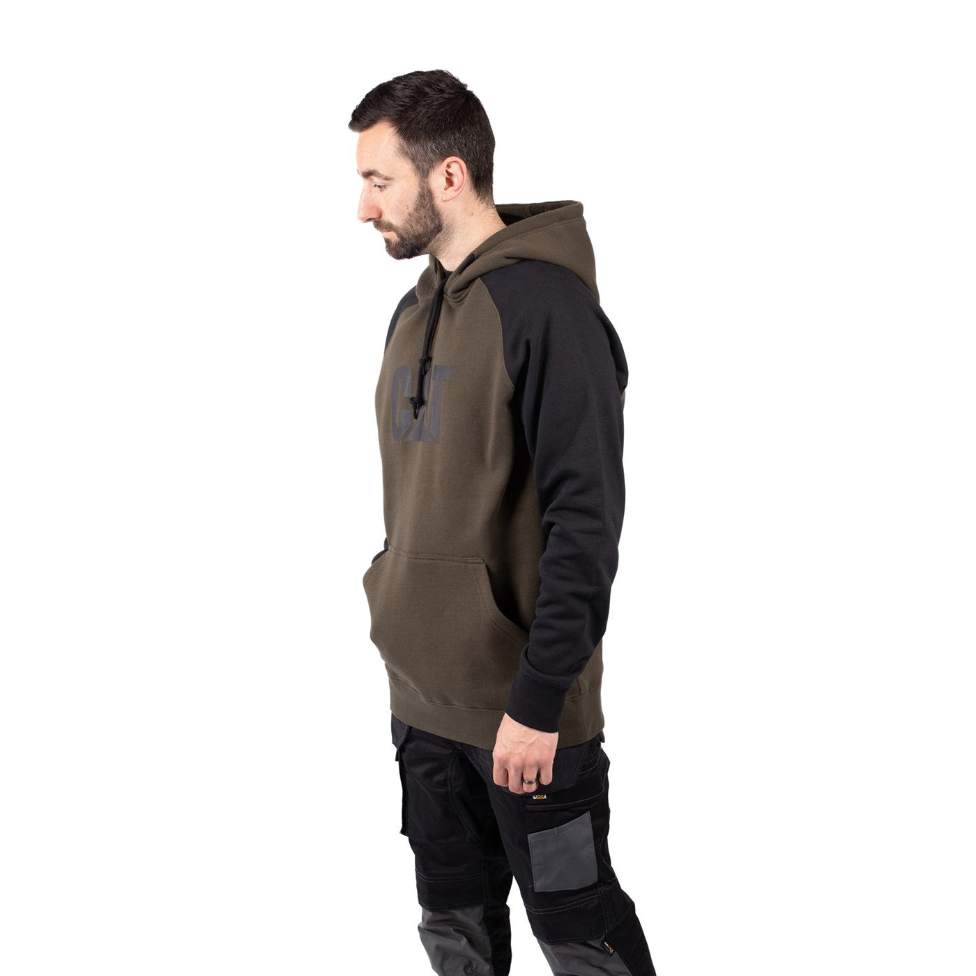 Caterpillar Raglan Hooded Sweatshirt  Army Moss/Black