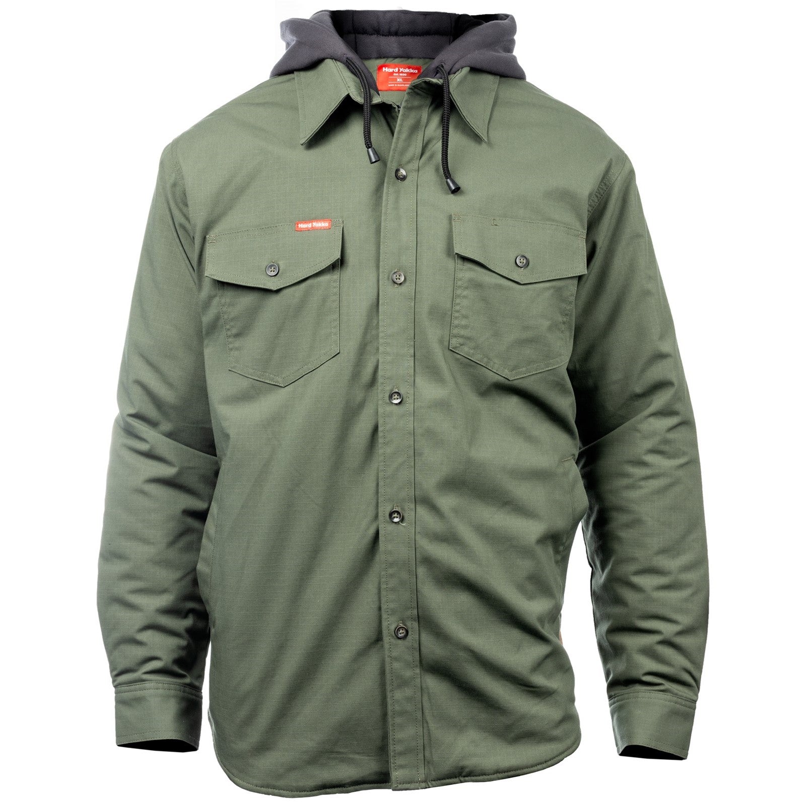Hard Yakka Quilted Solid Shacket  Military Green