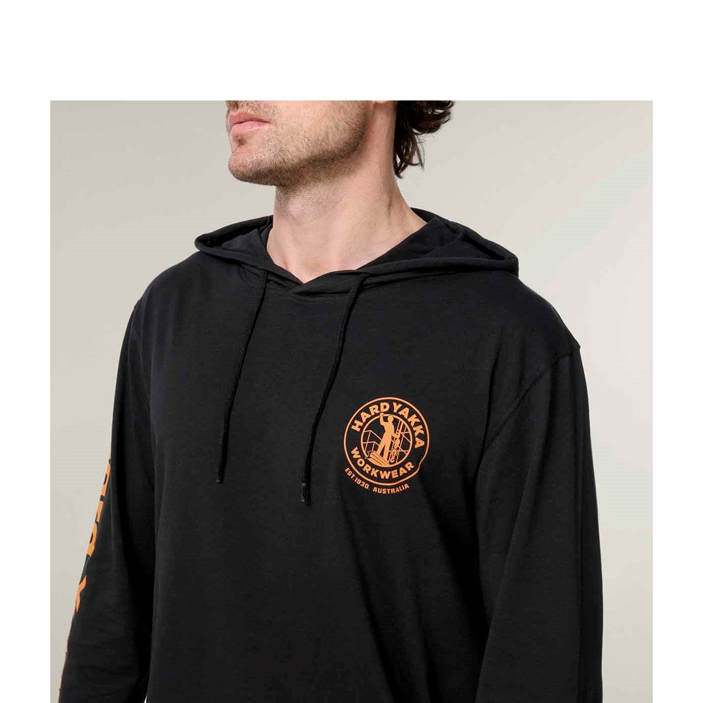 Hard Yakka Hooded Long Sleeve Tee  Black