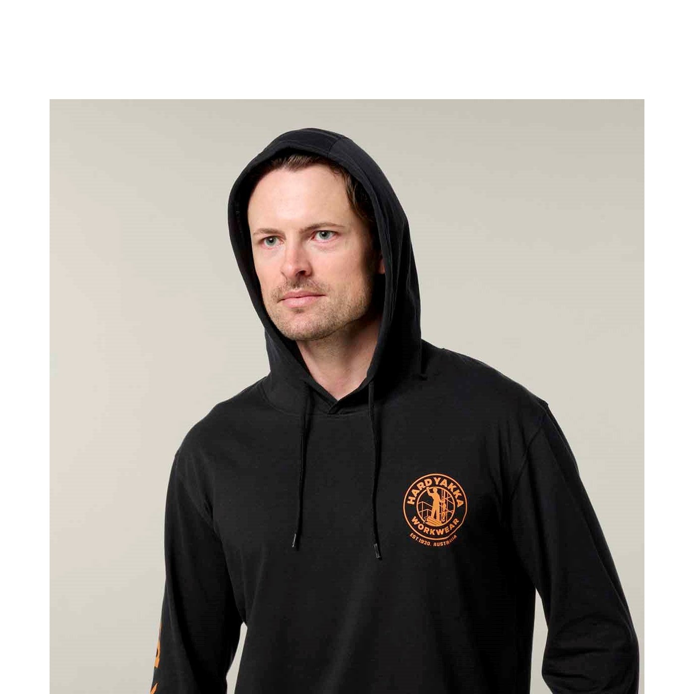 Hard Yakka Hooded Long Sleeve Tee  Black