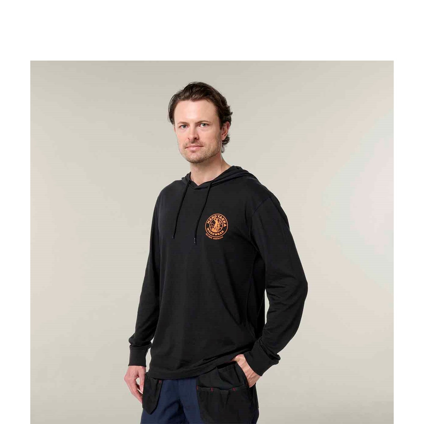 Hard Yakka Hooded Long Sleeve Tee  Black