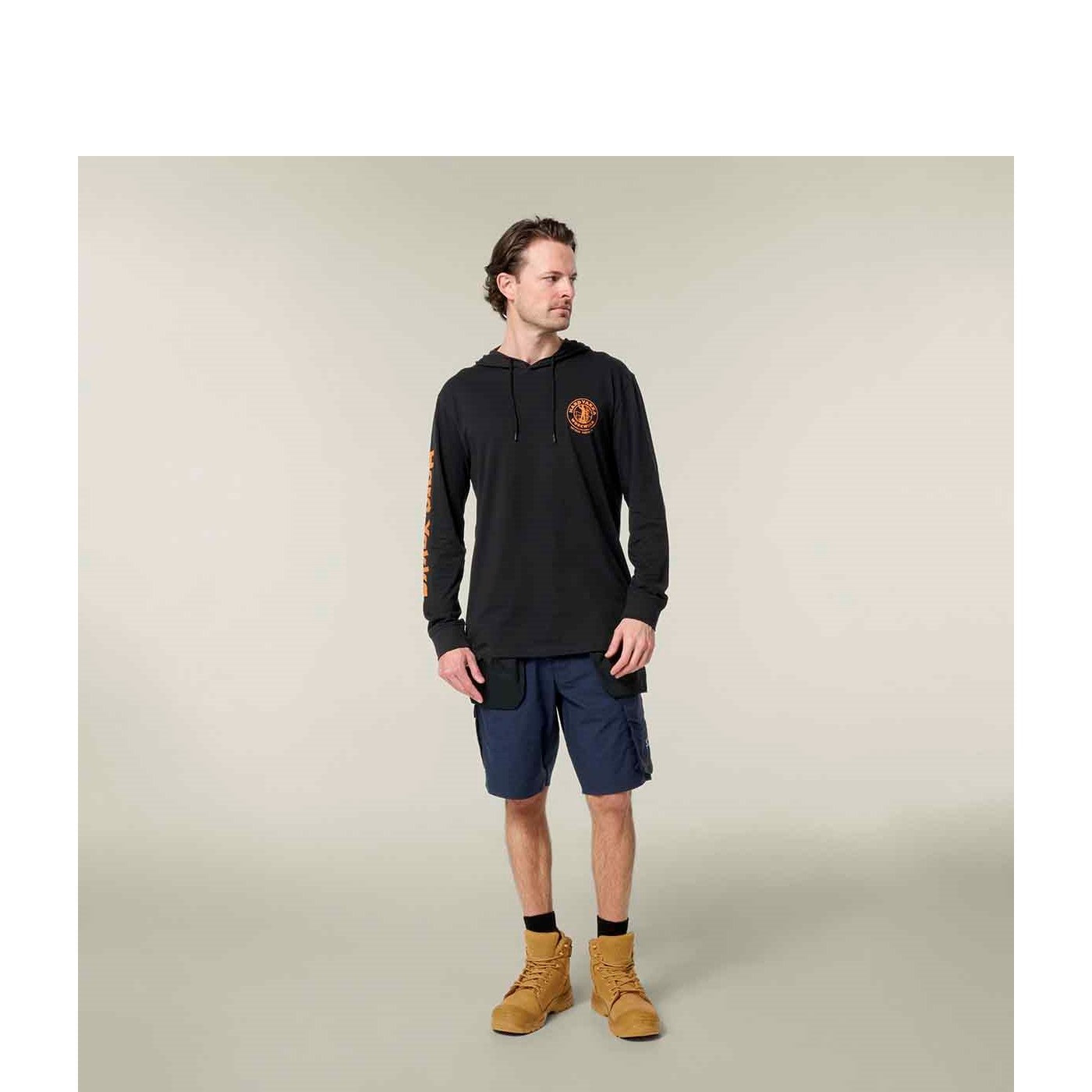 Hard Yakka Hooded Long Sleeve Tee  Black