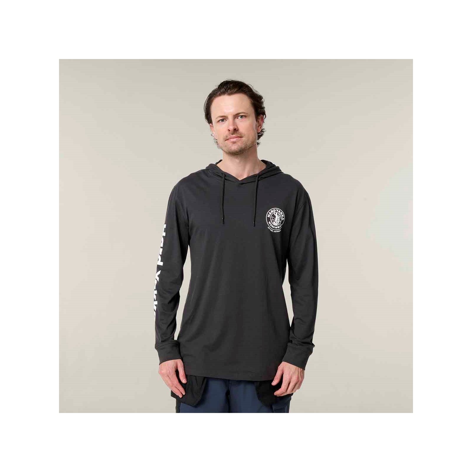Hard Yakka Hooded Long Sleeve Tee  Charcoal
