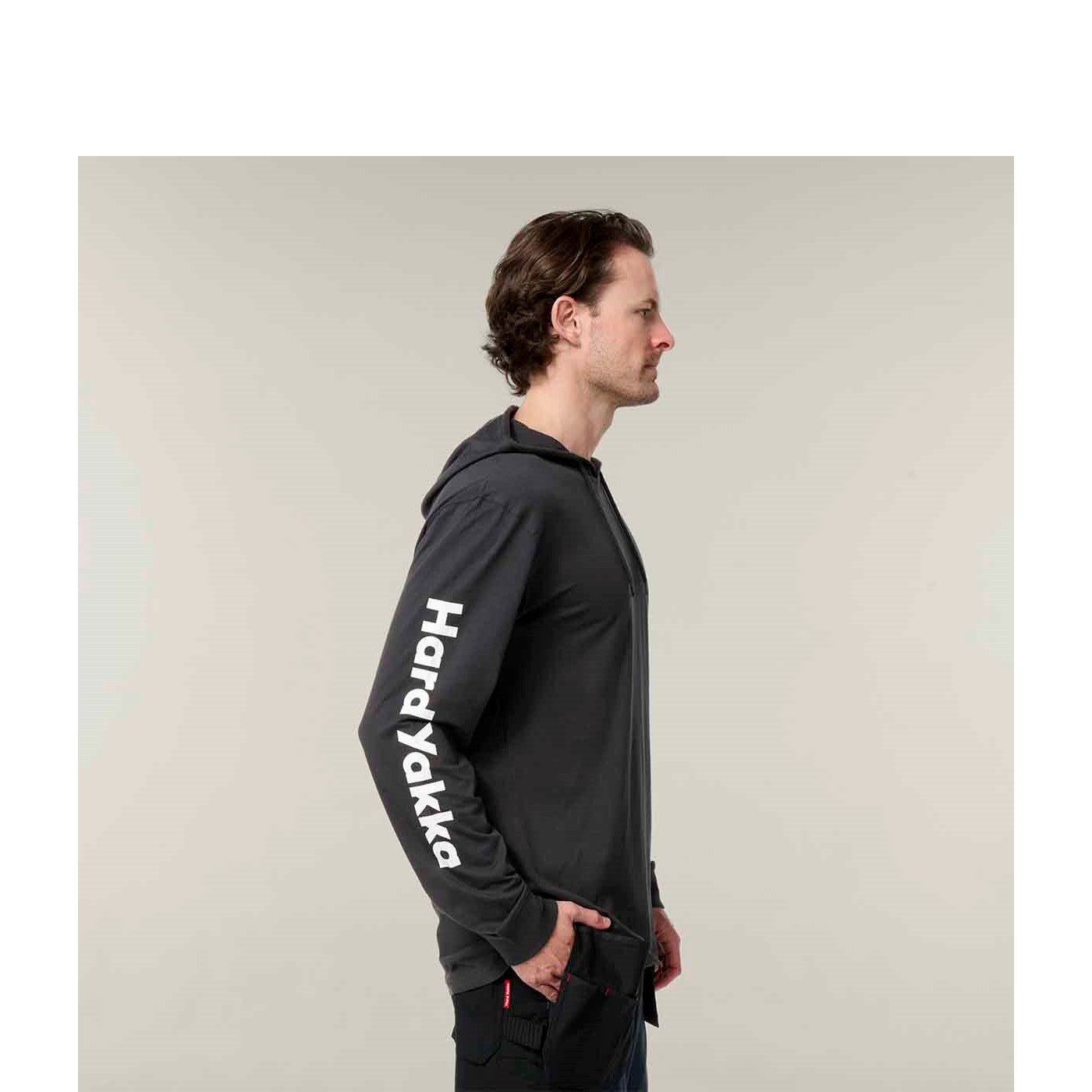 Hard Yakka Hooded Long Sleeve Tee  Charcoal