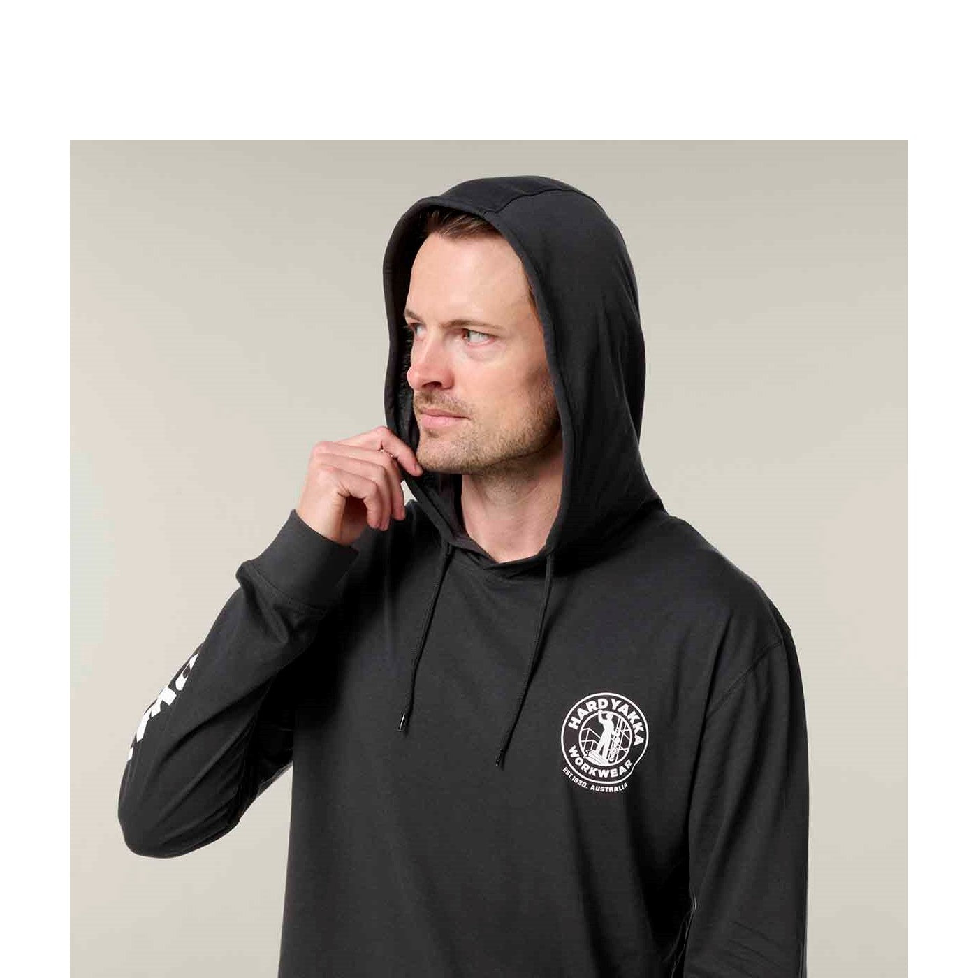 Hard Yakka Hooded Long Sleeve Tee  Charcoal