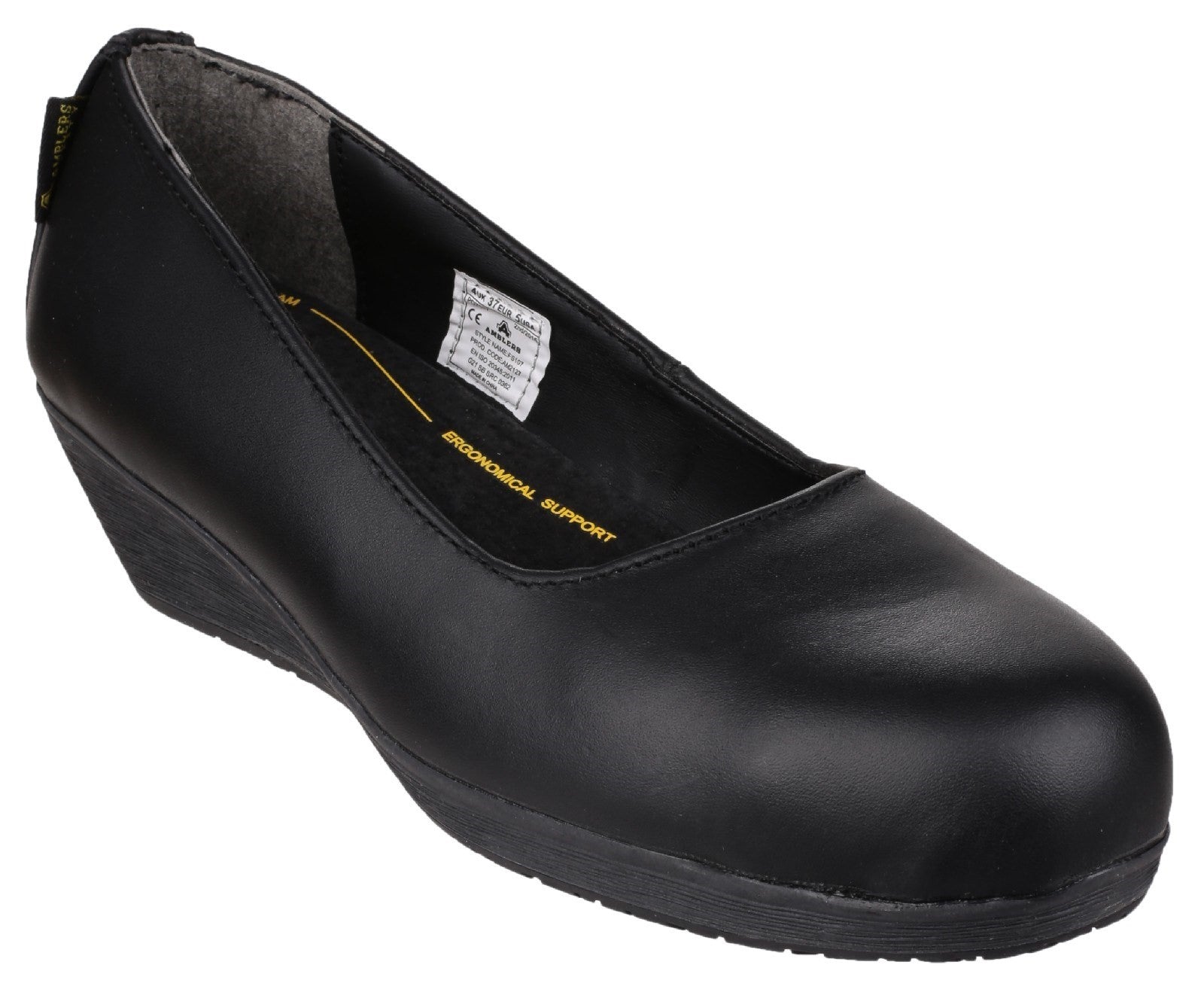 Amblers Safety FS107 Antibacterial Memory Foam Slip on Wedged Safety Court Shoe SB Black