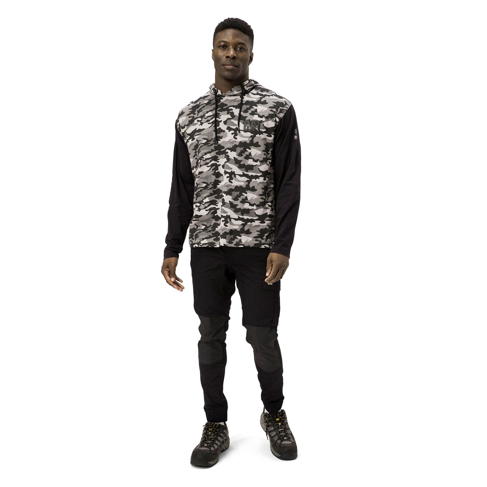 Caterpillar Hooded Long Sleeve Tee  Stone Camo