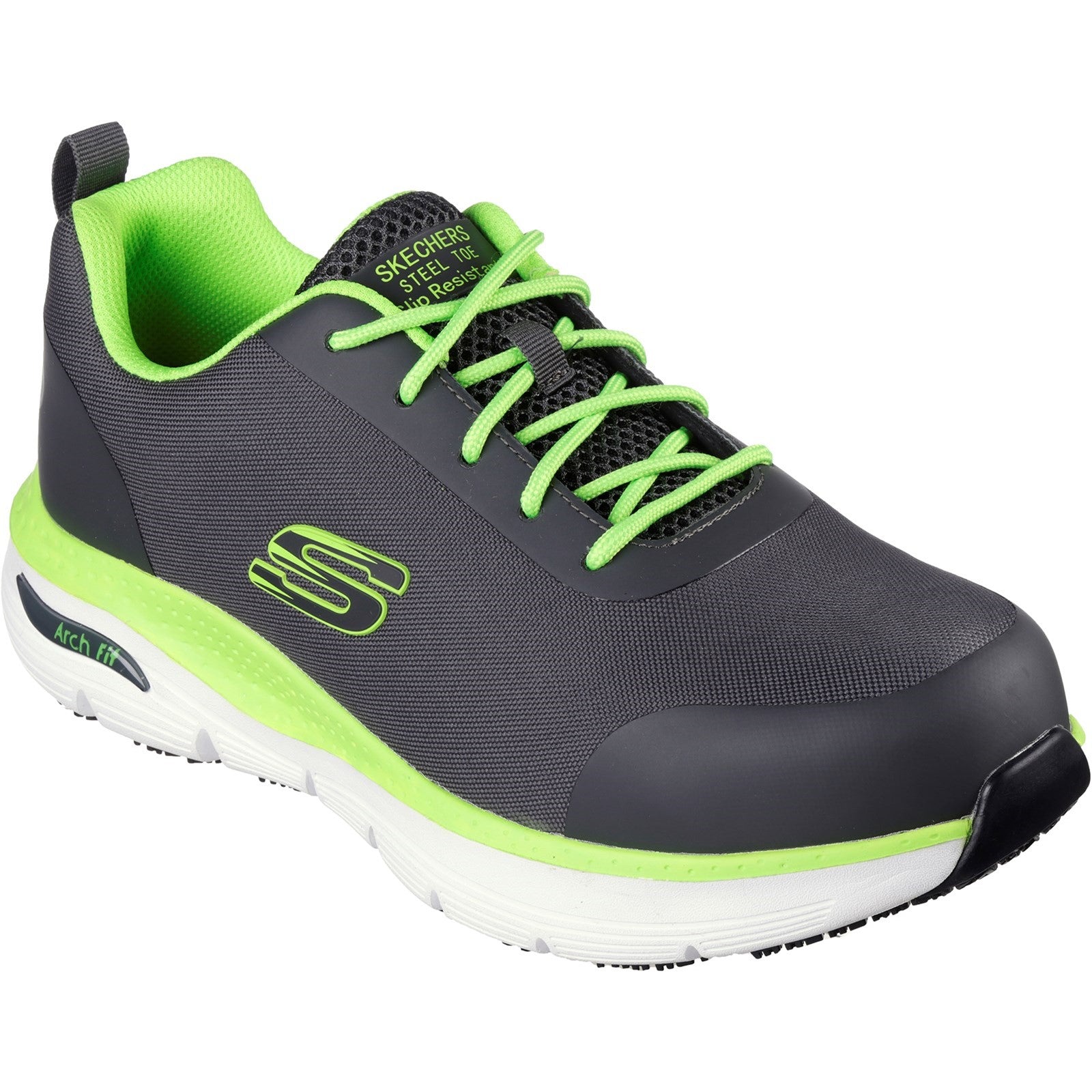 Skechers Workwear Arch Fit Sr Ringstap Safety Trainer S3 Charcoal/Lime