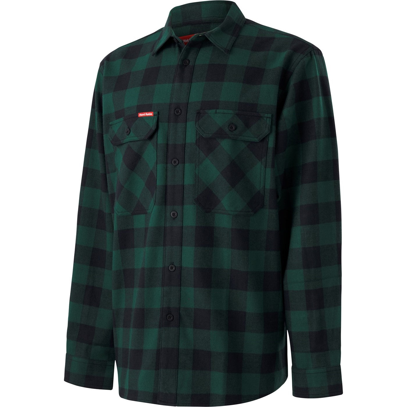 Hard Yakka Long Sleeve Check Flannel Shirt  Green