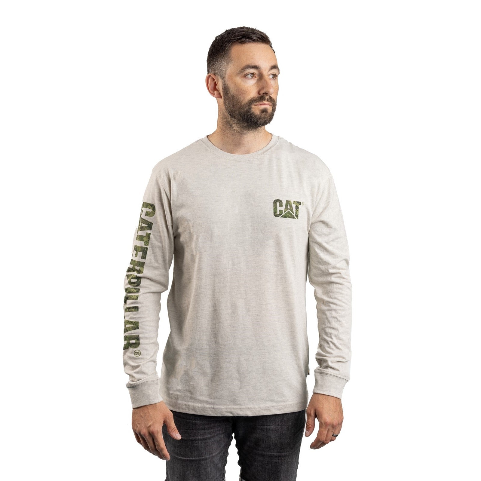 Caterpillar Trademark Banner Long Sleeve T-Shirt  Cream Heather