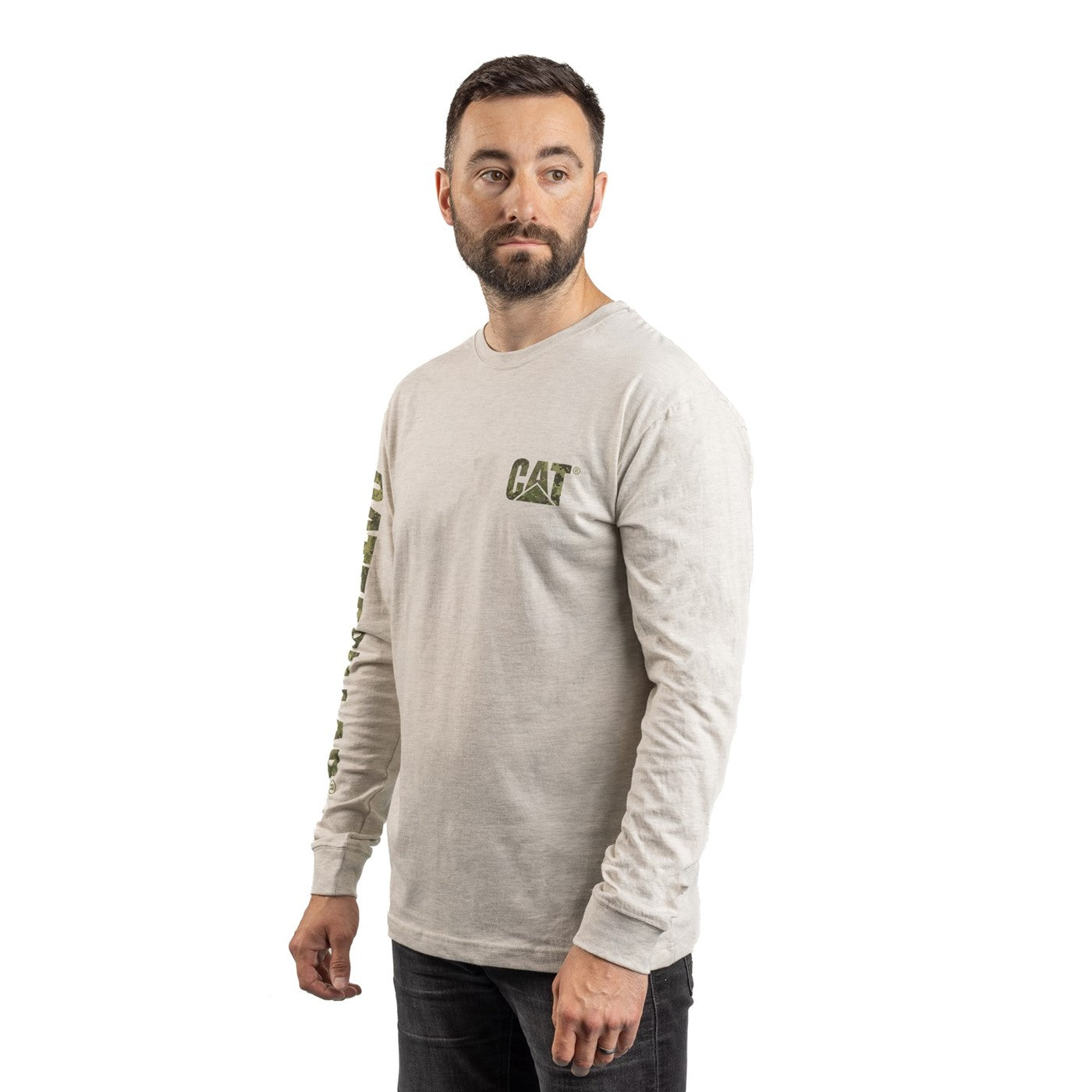 Caterpillar Trademark Banner Long Sleeve T-Shirt  Cream Heather